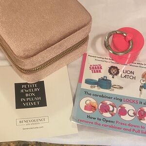 2 Items!  Benevolence LA Pink Velvet Jewelry Box and Bag Ring Holder
